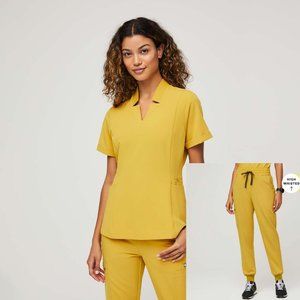 Figs Scrub SET Light Gold Inala Top Zamora High Waisted Pants Joggers L Large